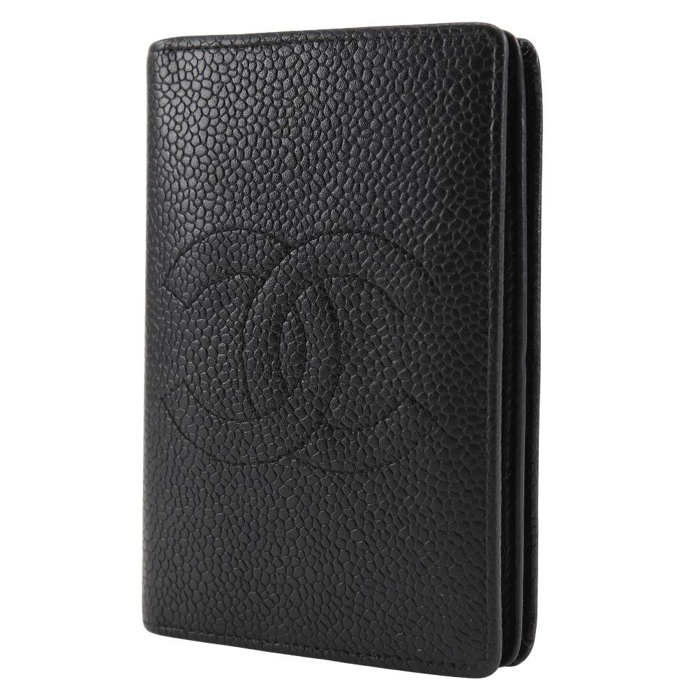 Chanel COCO Mark Name Card Holder Card Case Black Caviar Skin Women Used