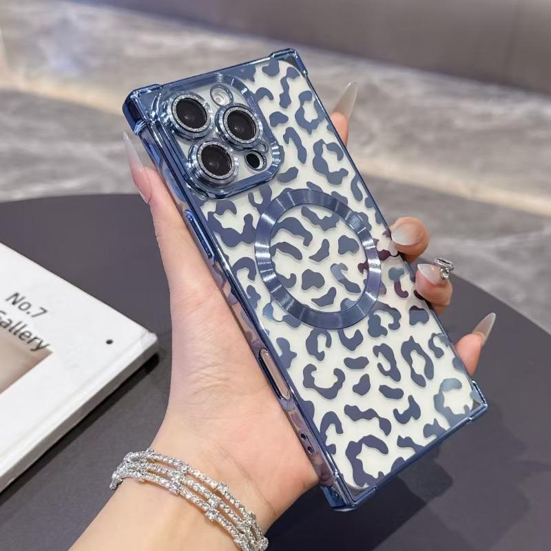 Fashionable and Soft Plated Shockproof Tiger Leopard Pattern Magnetic Case  iphone16 16pro 15 14 13 16ProMax 15Plus Phone Case