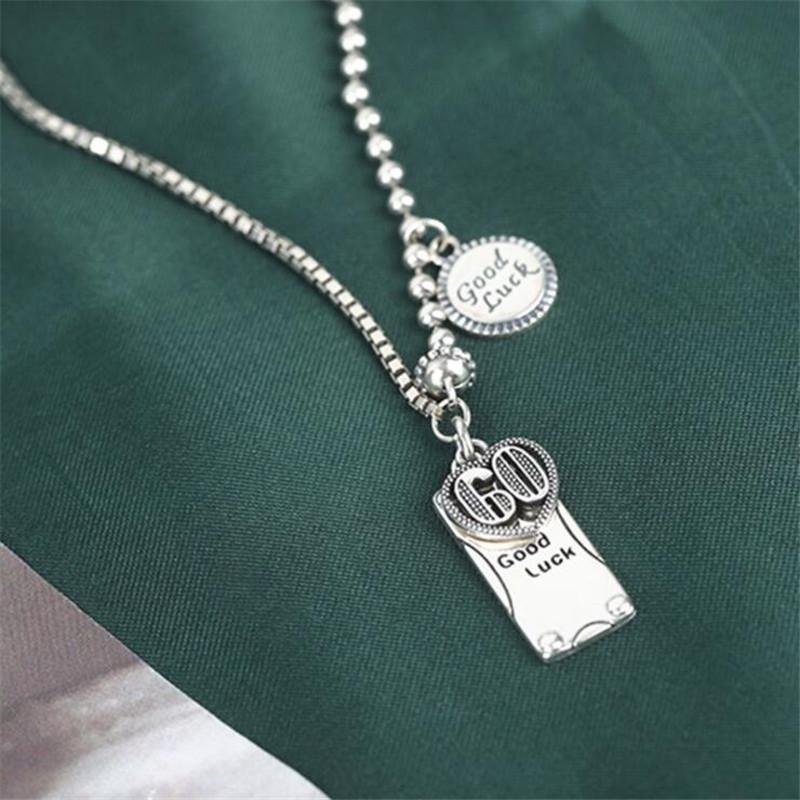 

New Popular Rectangle Love Personality 925 Sterling Silver Jewelry Round Card Lucky Letter Exquisite Pendant Necklaces TYB386 серебряный