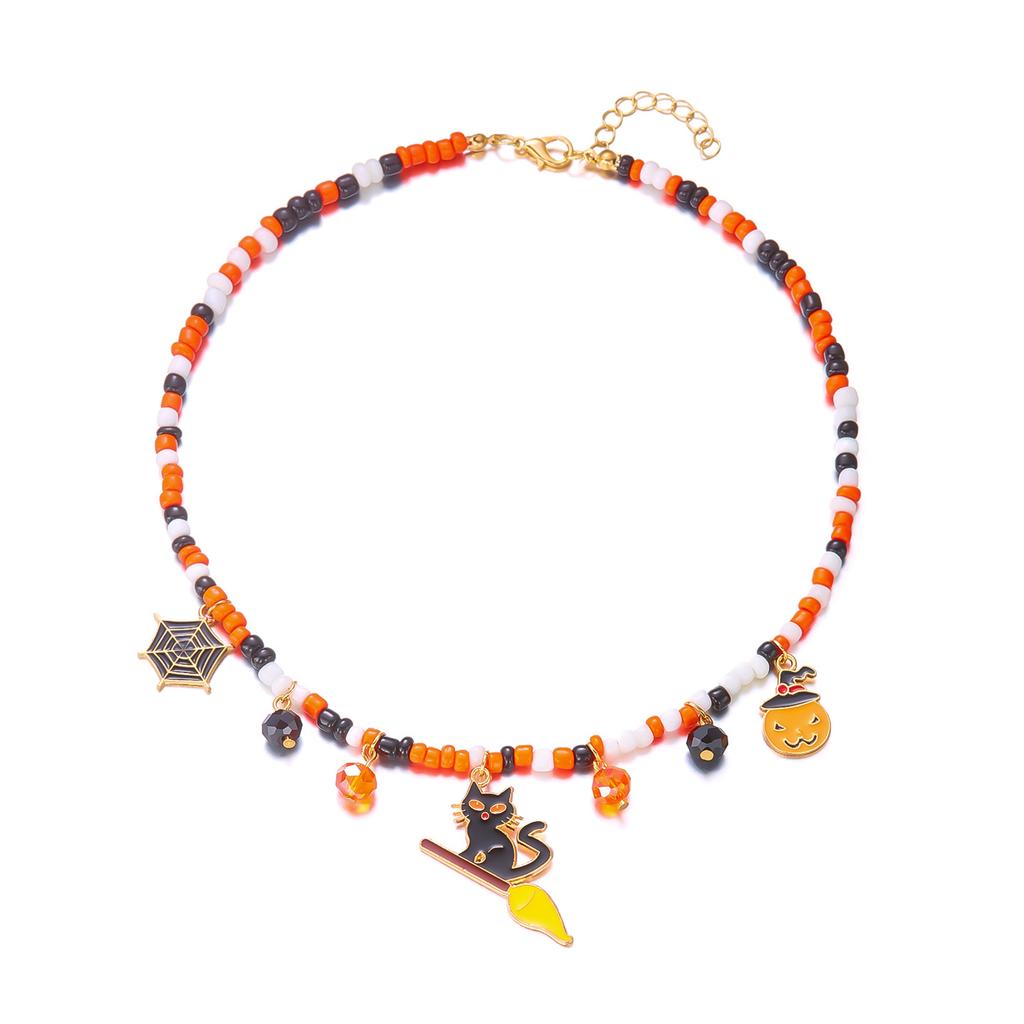Festive Halloweens Necklace Featuring Spiders Designs Alloy Chain With Crystals Embellishments for Costume Accessories
