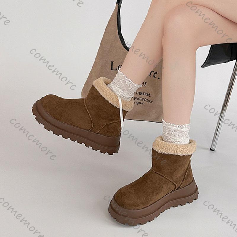 Fashion Comemore Retro Fluffy Splicing Thick Bottom Snow Boots Winter Fashion Short Padded Warm Flat Ankle Boots Casual Cotton Shoes
