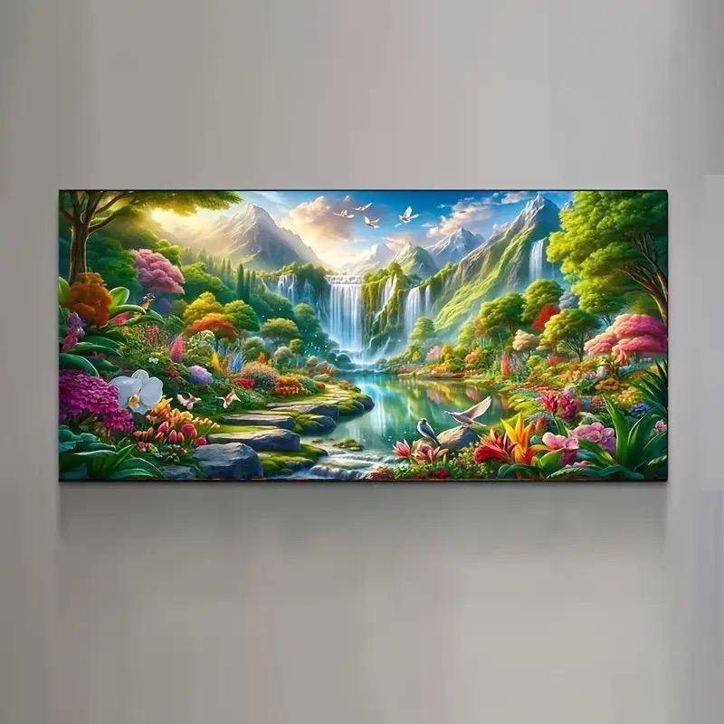 

5D Большая Горный Водопад Пейзаж DIY Алмазная Живопись Весенние Цветы, Алмазная Вышивка Мозаика Ювелирные Изделия Вышивка Крестом Full Round 50x100CM