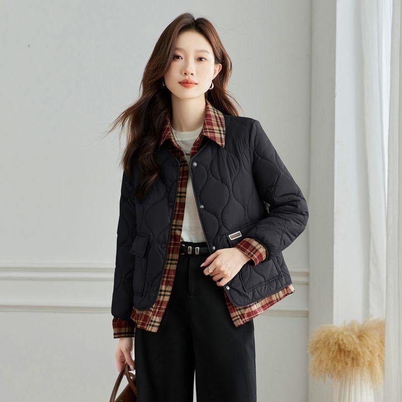 Autumn and winter new fake two-piece plaid light down cotton-padded jacket fashion short medium mother splicing cotton-padded jacket