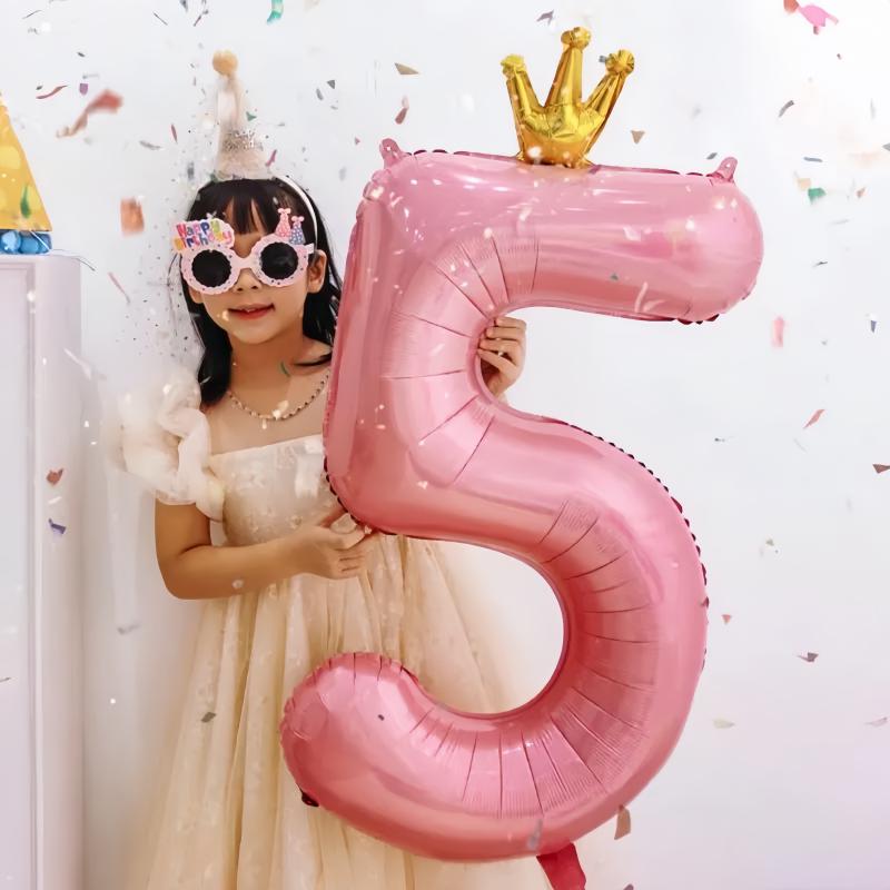 Gradient Color Crown Number Balloon Pillar, 32-40 Inch, First Birthday Party Decoration