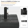 Parasol stand, fillable up to 40 kg, parasol stand with handle, square, parasol holder, black