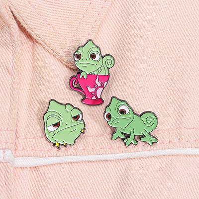 1/4Pcs Funny Fairy Tale Role Brooch Princess Chameleon Lizard Enamel Pins Backpack Lapel Badges Animal Jewelry Gift For Friends