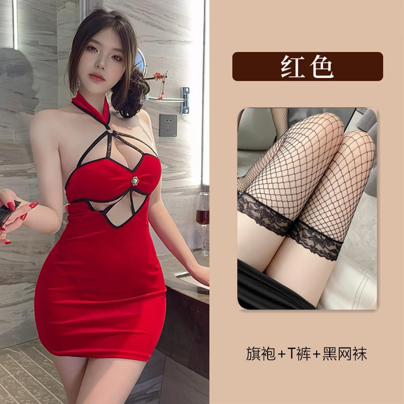 Sexy cross sky backless velvet lingerie nightclub hottie tight neck hip skirt women 92