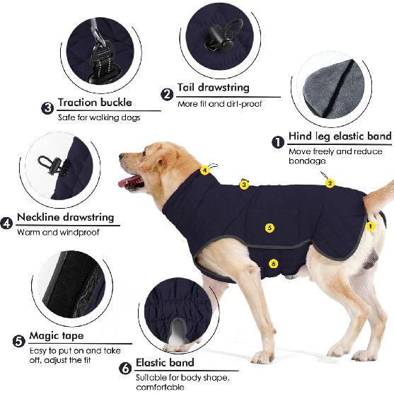 Dotoner Dog Jackets-Warm Dog Coat Reflective Fleece Vest Waterproof Winter Coat Cold Weather Coats for Large Dogs(M,Blue)