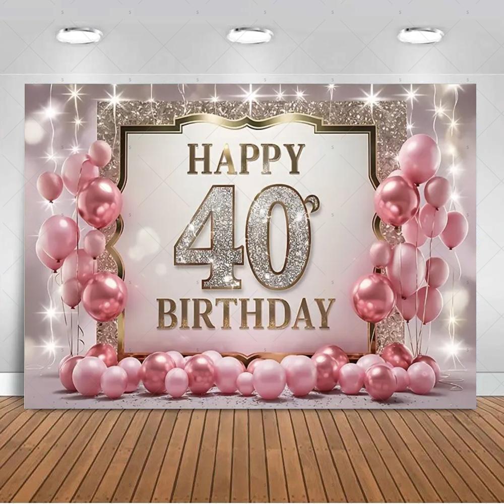 40th birthday party decorations, backdrop, black and gold theme, balloon banner, photo studio props4843