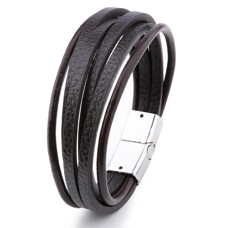 2022 New European & American PU Men's Leather Alloy Woven Bracelet