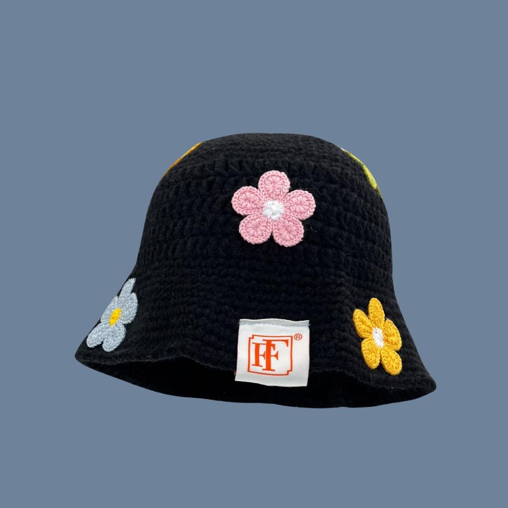 Korean Style Beanies Hat Handmade Bucket Hat Casual Flower Knitted Hat  Outdoor