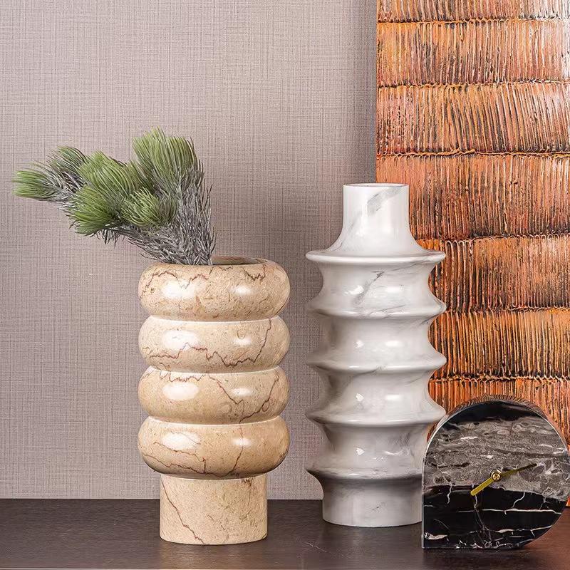 Modern Desktop Decoration Artificial Vase, Creative Abstract Marble Pattern Resin Ball Vase, Living Room Flower Arrangement
