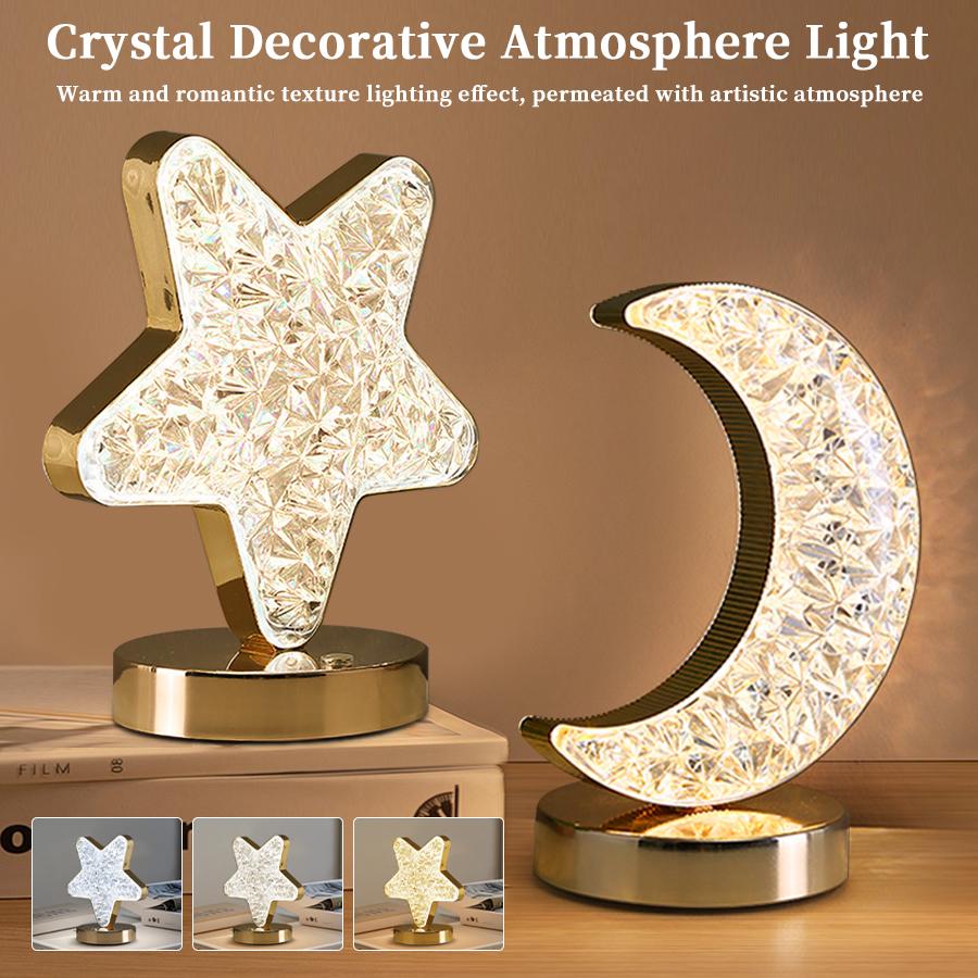 Plug Powered Ramadan Starry Moon Night Light Touch Switch Stepless Dimming for Bedside Study Living Room Bedroom Decor Lighting