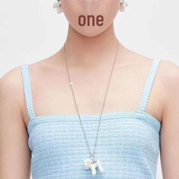 Heart Teddy Dog Pendant Long Necklace: Childlike & Versatile Spring/Summer Design for Women