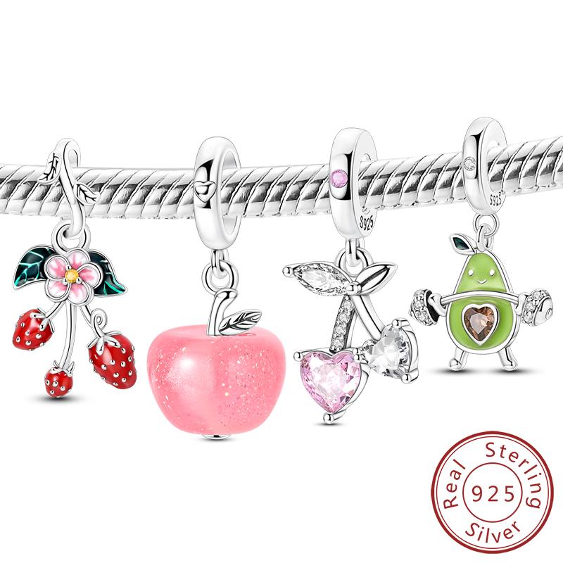 Charm Bead Components Bead Component 100% Silve Apple Cherry Avocado Strawberry Charm Bead Component Pendant Bead Component Compatible With Authentic