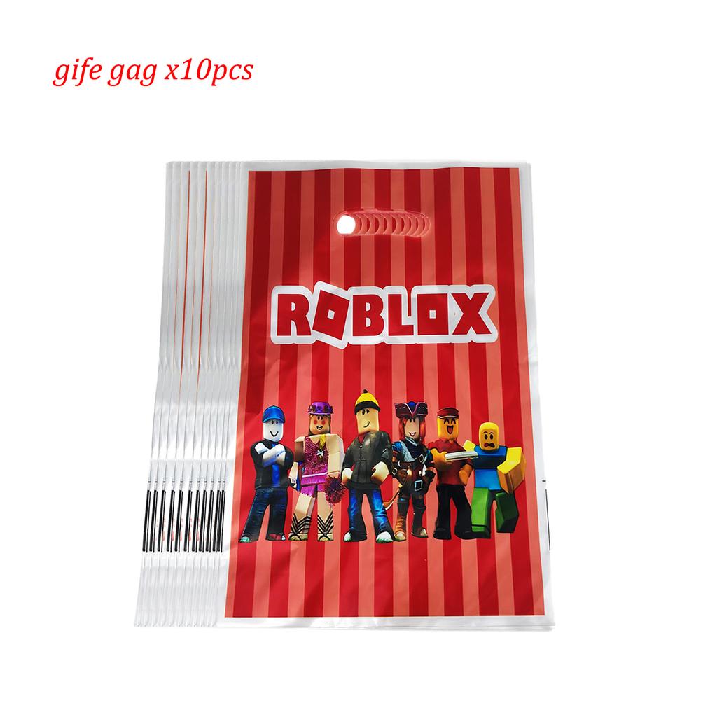 10/20/30Pcs Roblox Game Cute Cartoon Candy Themed Eco Tote Bags Birthday Party Gift Packaging Plastic Shopping Bag Kid Friendly Entertaining Fun Play