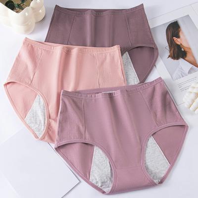 Women Panties Solid Color Plus Size Butt-lifted High Elastic Waist Seamless Soft Period Leakproof Briefs Menstrual Underpants Female Underwear