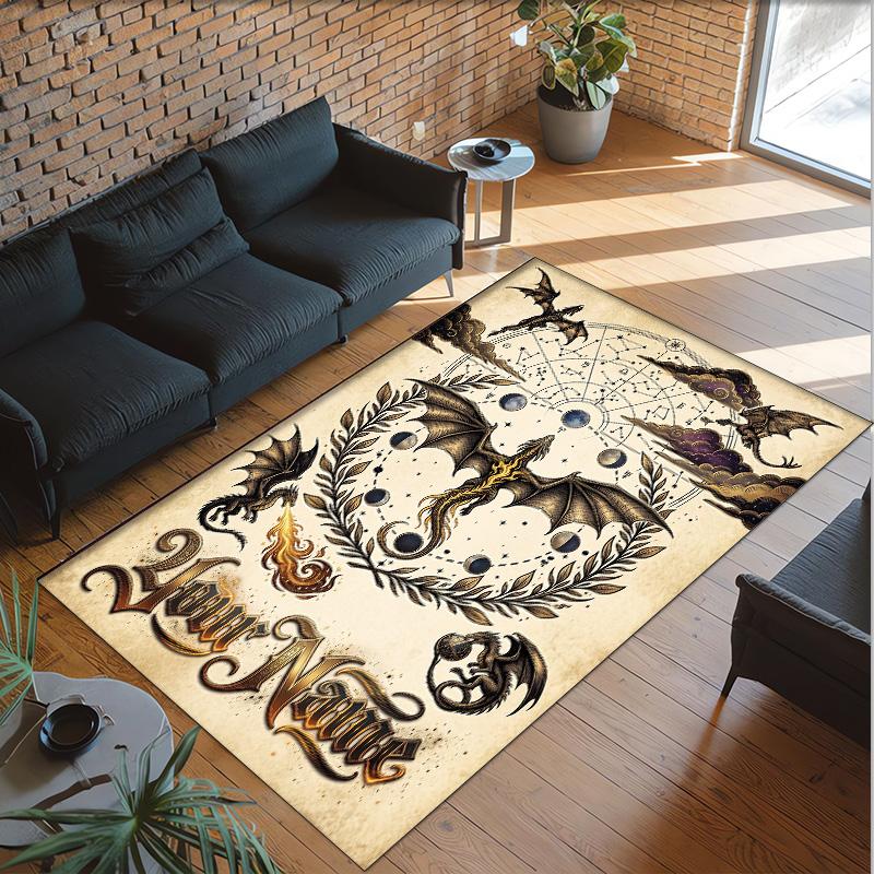 Dragon Theme Crystal Velvet Rug Personalized Custom Name Text Soft Floor Mat Home Decor
