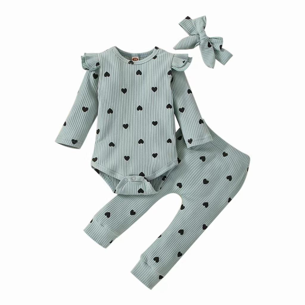 2023 Autumn/Winter Heart Print Romper for Baby Girls – Multicolor, Long Sleeve, Bowknot Accent