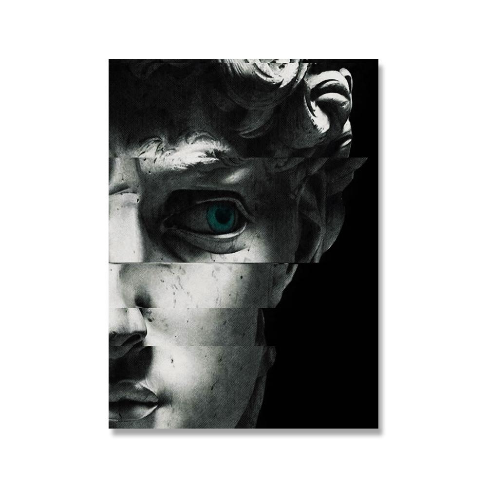 Schwarz-weiße Marmorskulptur, Kunstdrucke, Crying David, Leinwand, klassische Malerei, Wandposter, Bild für Heimdekoration, kein Rahmen