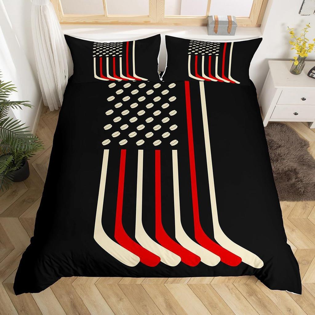 Hockey Sengetøy Sett Ishockey Seng Dynesett Barnas Vintersport Spill Tredelt Sett