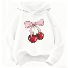 Girls Sweatshirt Y2k Bow with Cherry Fashion Design Children's Cute Hoody for Boys Girls Autumn Spring Casual Hoodies