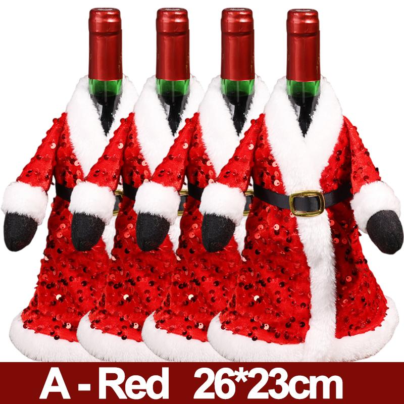 Christmas Wine Bottle Cover Plush Sequins Dress Wine Bottle Bag Clothes Bottles Bags Dinner Table Decor New Year Party Supplies