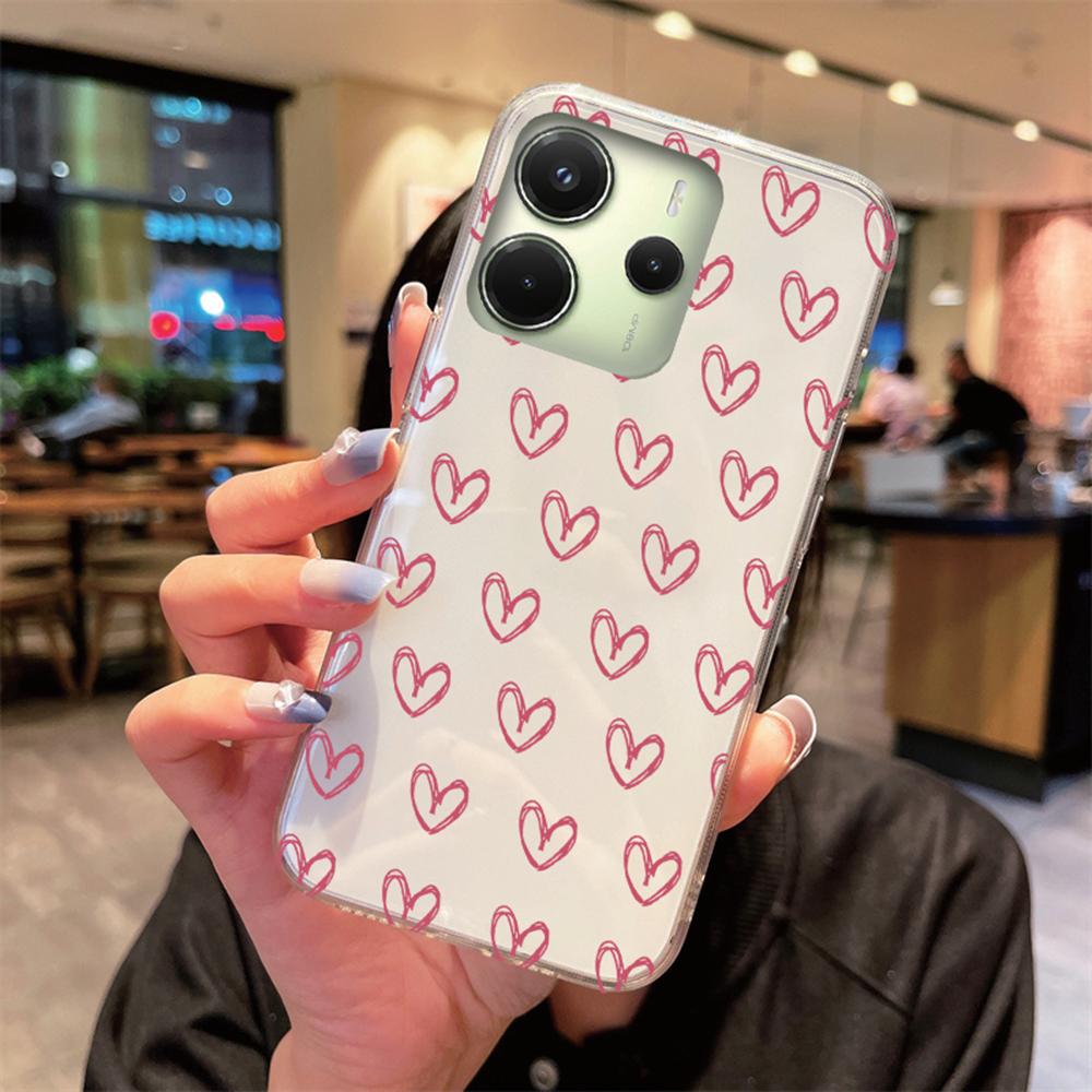 Phone Case For Xiaomi Redmi Note 14 Pro 5G Cartoon Love Heart Clear Transparent Non-Yellowing Shockproof Cover for Redmi 14C 4G