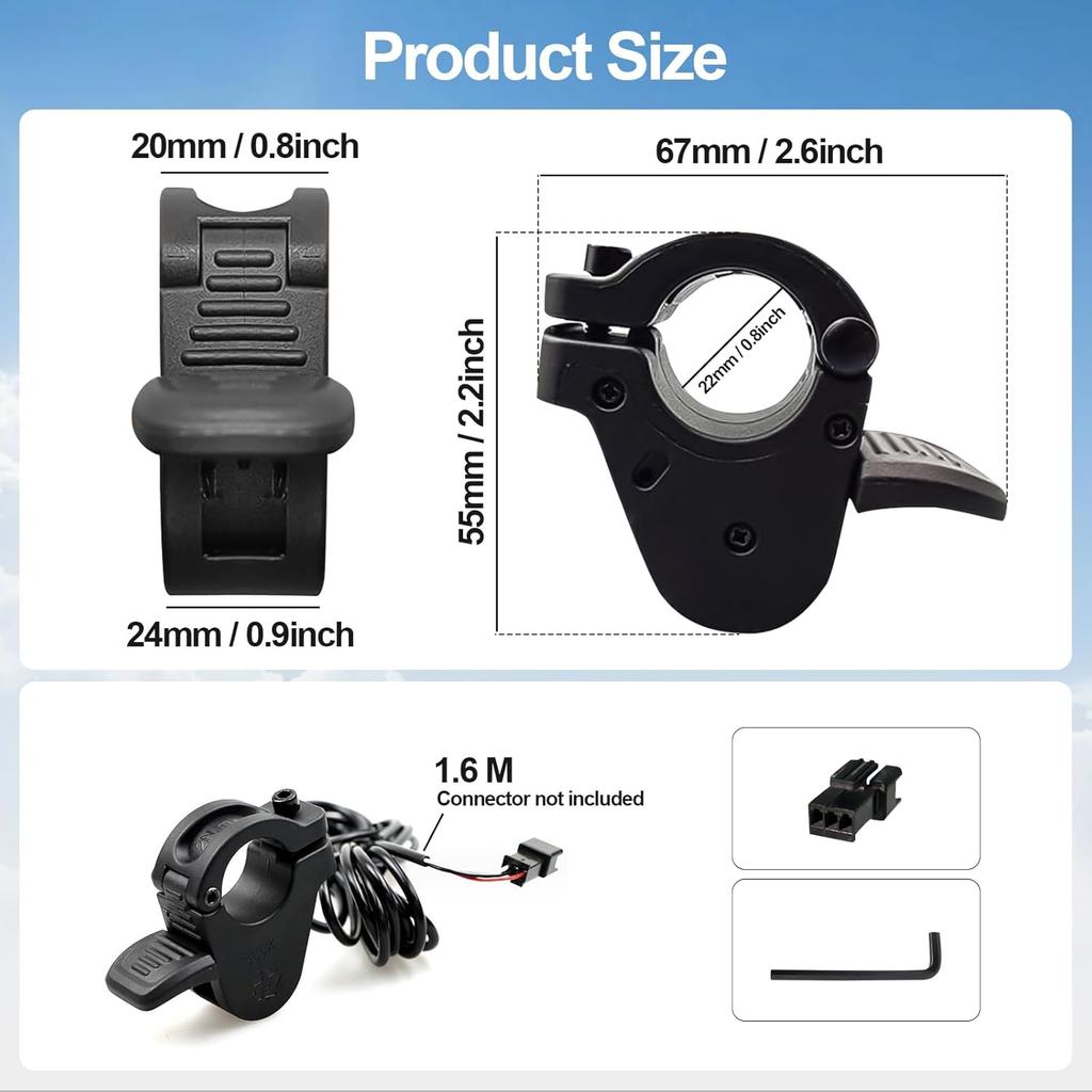 Electric Throttle 300X Thumb Throttle For 7/8Inch 22Mm Left And Right Handlebars 12V 24V 36V 48V 60V 72V Electric E-Bikes (SM Plug)