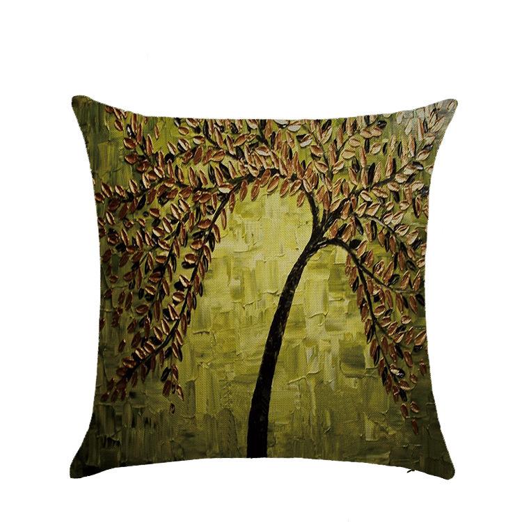 Sofa Pillow European Three-dimensional Oil Painting Tree Print Polyester Cushion Home