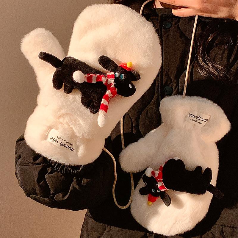 Cute bow puppy plush finger female cold proof plush thickened neck new