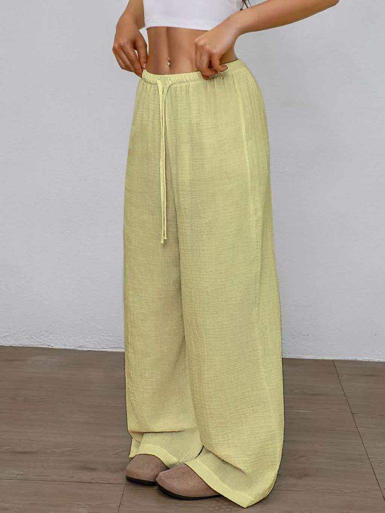 2026 Women's Pure Cotton Loose Solid Color Elastic Waist Wide-Leg Casual Pants