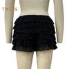 Women Summer Shorts Multi-layered Scattered Hem Ruffle Lace Trim Beach Shorts Lolita Style High Waist Ultra-short Shorts Daily Wear Sleep Shorts