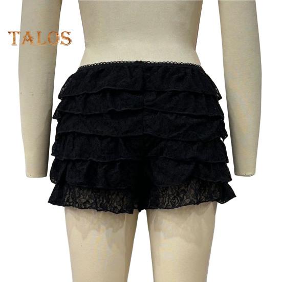 Women Summer Shorts Multi-layered Scattered Hem Ruffle Lace Trim Beach Shorts Lolita Style High Waist Ultra-short Shorts Daily Wear Sleep Shorts