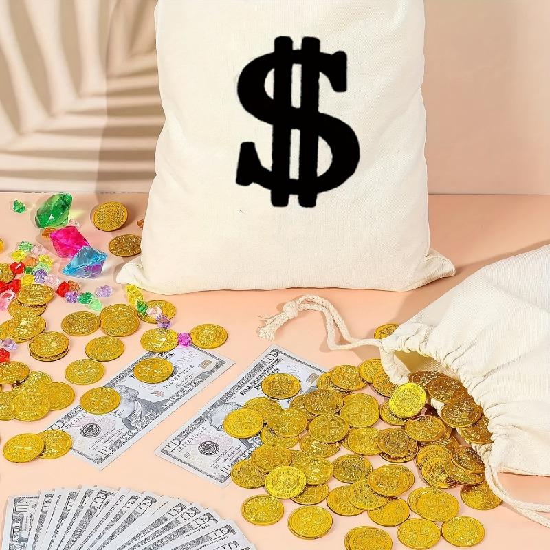 5 sacchetti di tela con simbolo del dollaro - perfetti per San Valentino, Capodanno, Pasqua, Cosplay e bomboniere, costumi, oggetti di scena