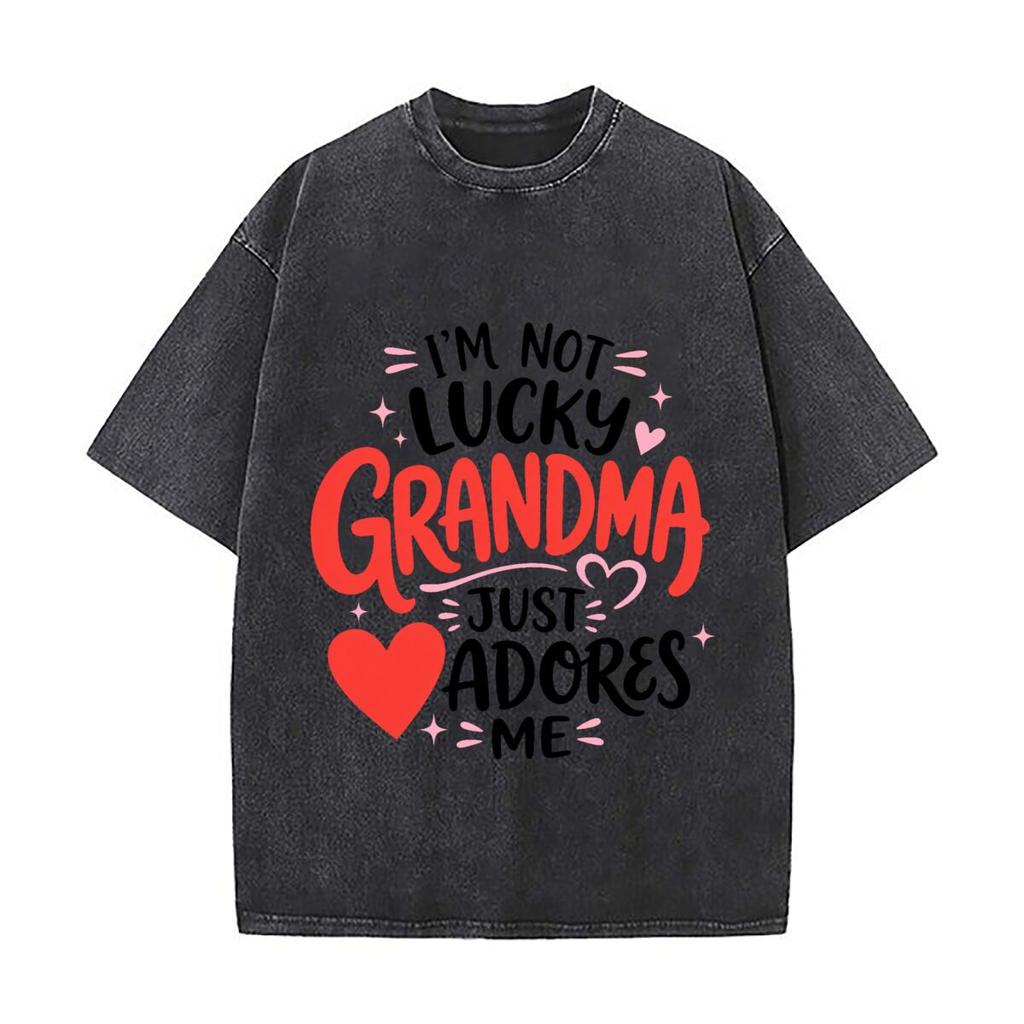 Grandma Love Makes Me Extra Loose Solid Distressed T Shirt American Casual Crew Neck Top