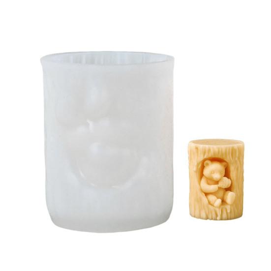 Bear Cylinder Candle Mold Cute Bear Animal Pillar Candle Silicone Mold for Soap Candle Making Resin Casting Aromatherapy Candles Wax Polymer Clay Home