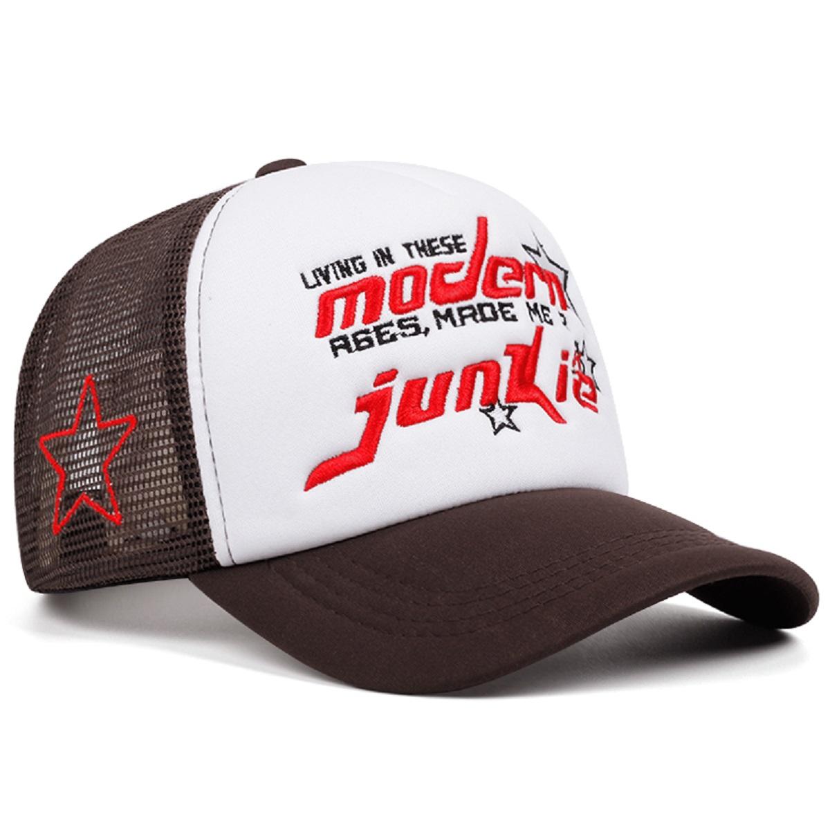 

1 шт. Мужская модная бейсболка с мультяшной вышивкой современных букв, хип-хоп кепка, модная уличная регулируемая защита от солнца, унисекс кофейный