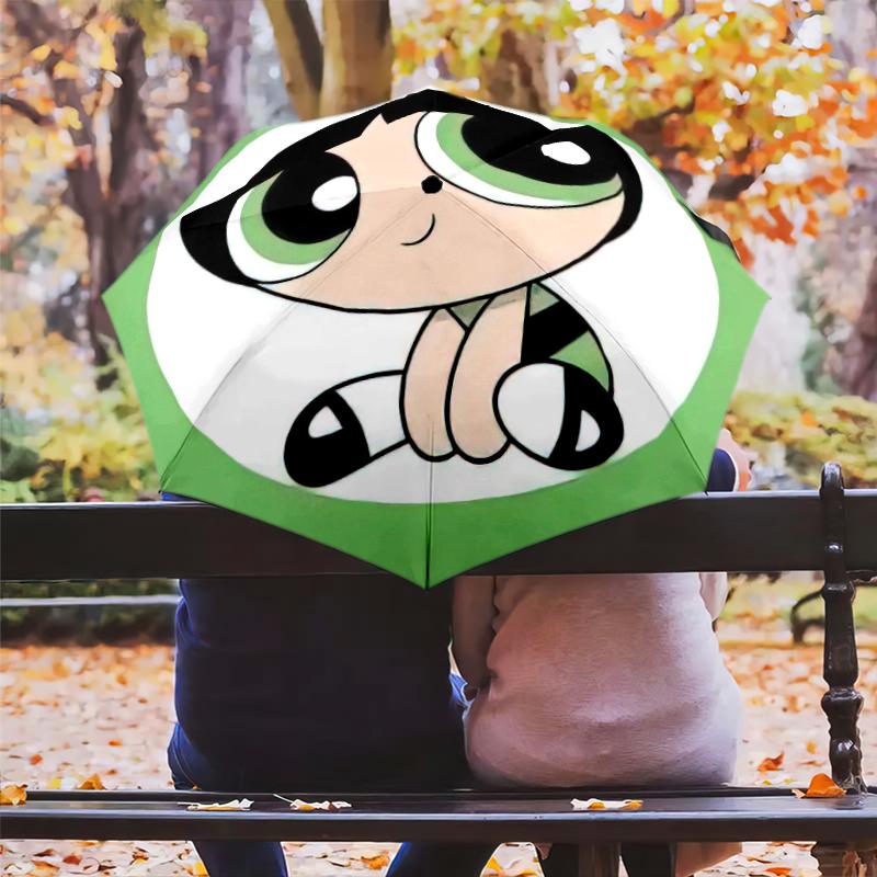 1PC The Powerpuff Girls Umbrella Portable Folding Umbrella Iron Frame Hole Bone Structure Outdoor Home Umbrella A1