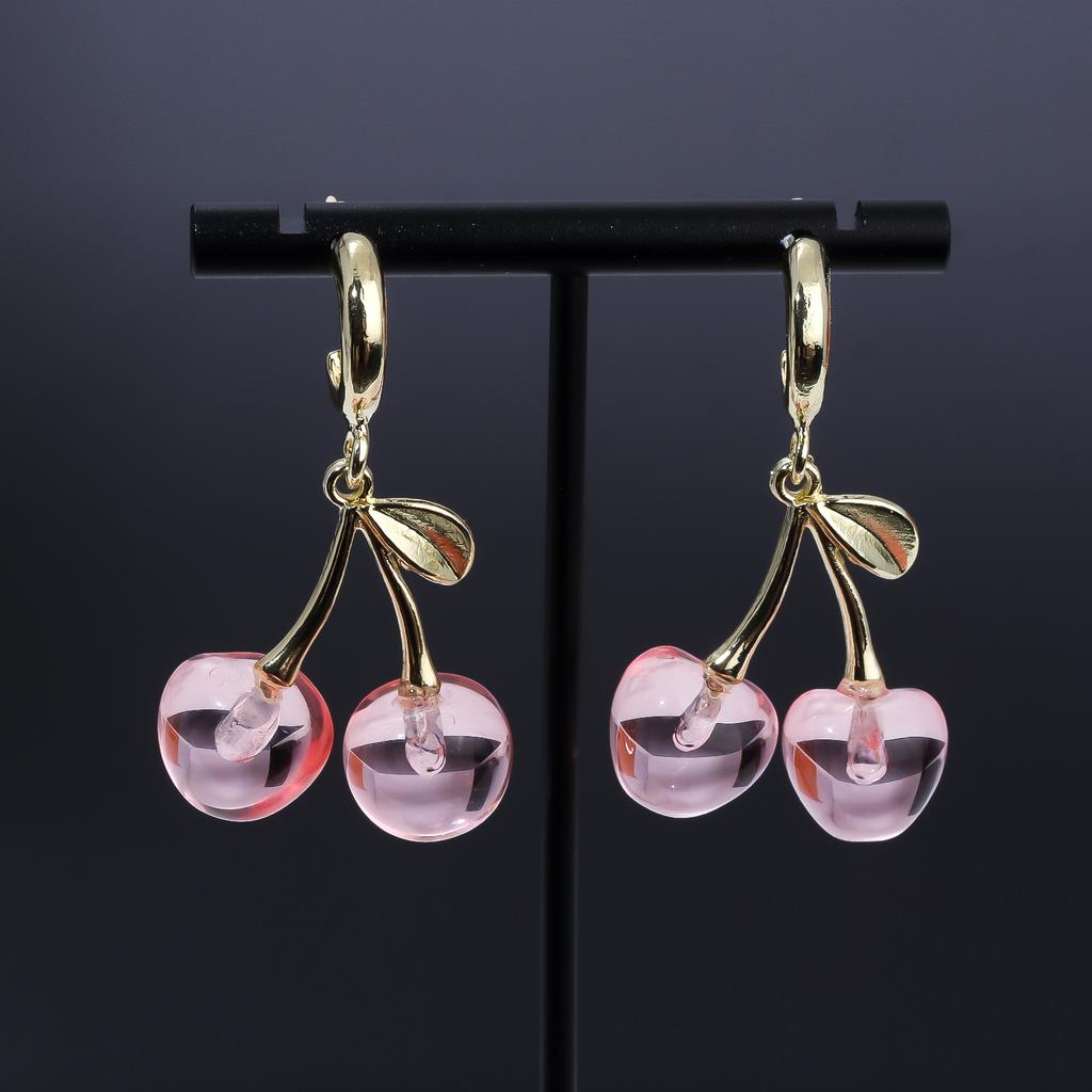Red Korean Cute Cherry Fruit Shaped Drop Earrings Sweet Temperament Girls  Party Earrings For Women Jewelry Gifts