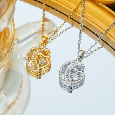 Light Luxury Moon Love Heart and Spirit Micro-inlaid Necklace Women's Clavicle Chain Accessories