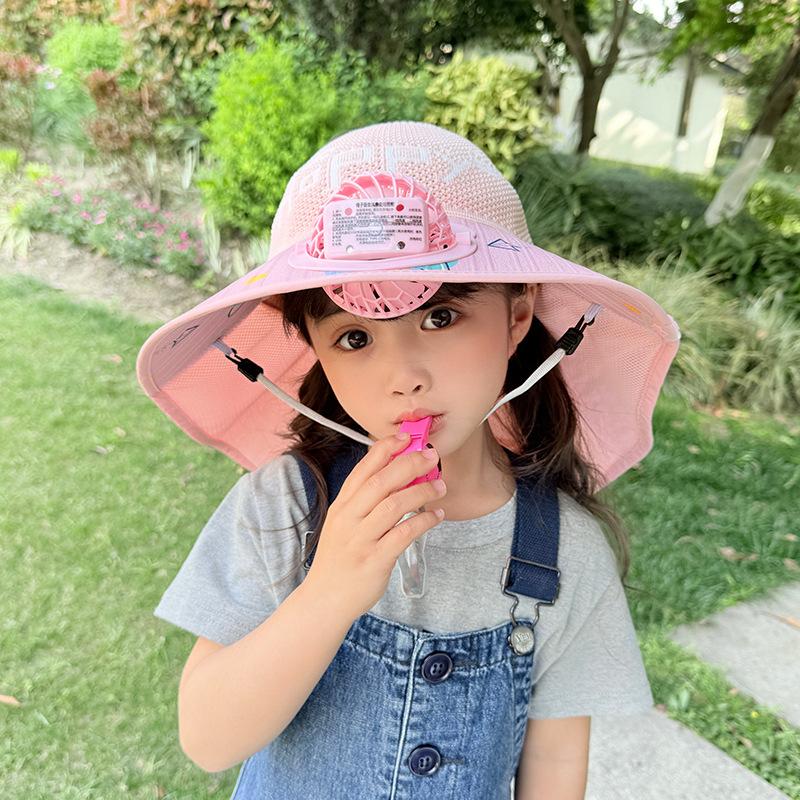 Voice Control Fan Hat Children Summer Girls Large Brim Sun Protection Shawl Hat Empty Top Girl Sun Hat