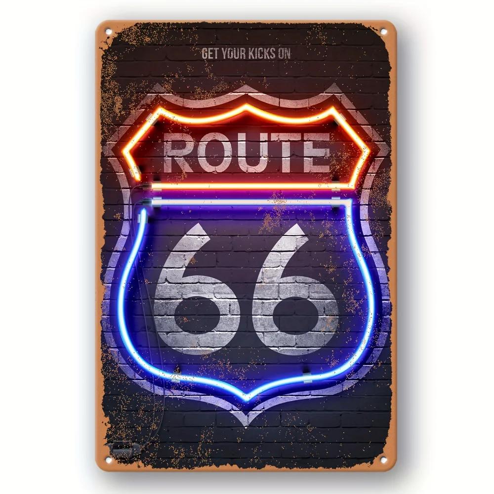 

Neon Heritage Route 66 Sign Retro Aluminum Neon Poster Ideal for Bar Restaurant Street Vintage Art 20x30cm