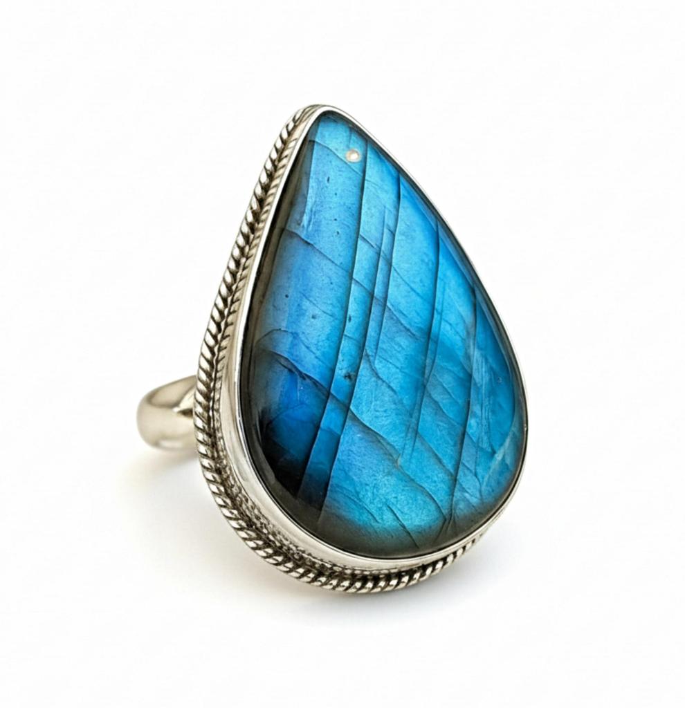 Labradorite Ring, 925 Solid Sterling Silver, Pear Labradorite Ring, Handmade Minimalist Cocktail Ring