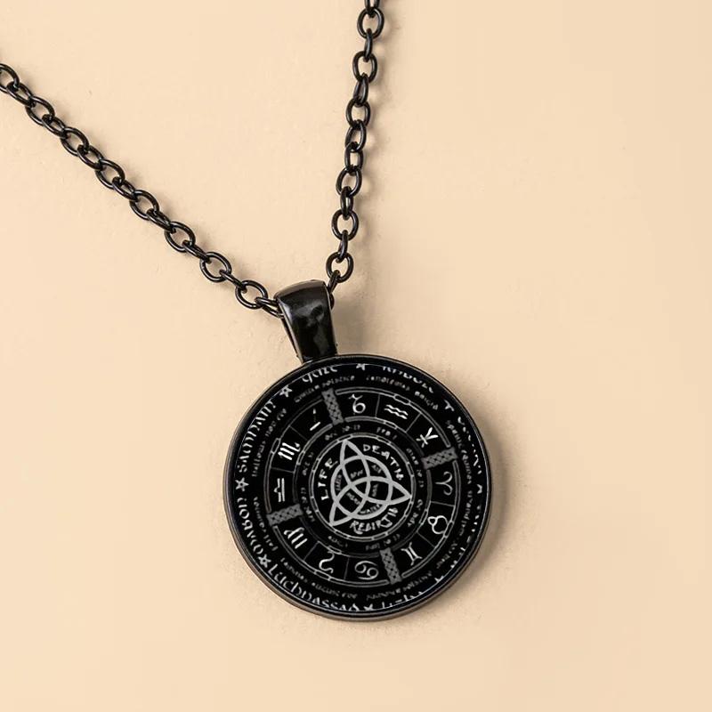 Classic Black Celtic Knot Zodiac Sign Glass Dome Necklace For Men Irish Witch Knot Pendant Amulet Jewelry