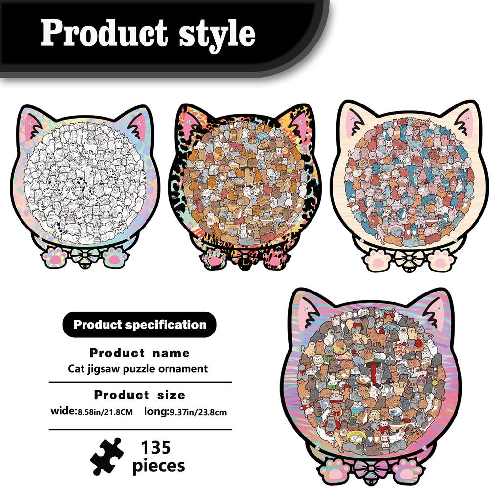 Cat Puzzle Toy Wooden Special-Shaped Puzzle Model Decompression Puzzle Handmade Puzzle