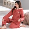 Verdickter und Samtiger Dreilagiger Gepolsterter Pyjama Damen Winter Korallenfleece Mit Kapuze Hausanzug Herbst Und Winter