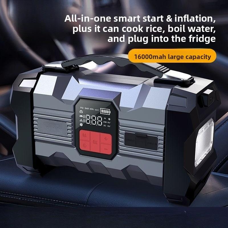 Emergency Power Supply 12V High-Capacity Car Charger with Multi-Function Air Pump Integrated Portable Jump Starter