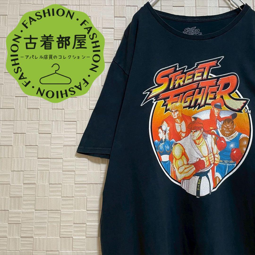 

[Б/У] Аниме-футболка Street Fighter с большим принтом персонажа, черная, 2XL