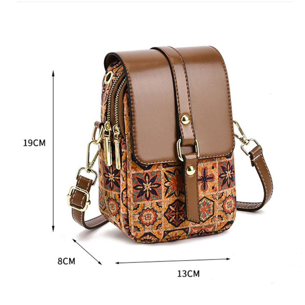 Women Fashion Bohemian Style Printed Phone Bag PU Leather Versatile Single Shoulder Bag Ethnic Style Luxury Handbag For Ladies